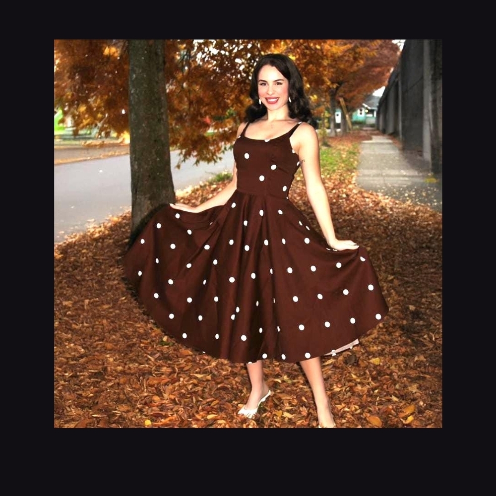 Tatyana Brown Polka Dot Dress Size Large